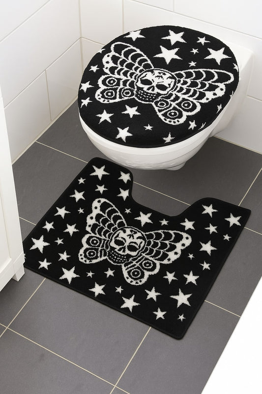 Badgarnitur 2-teilig Schmetterling Totenkopf WC Vorleger Badezimmer Teppich Bad