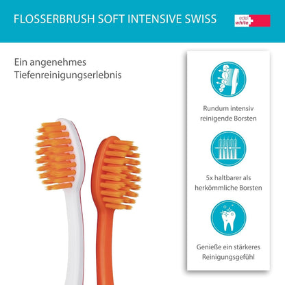 Original edel+white Zahnpflege Set – 4 Zahnbürsten + Zahnpasta + Zahnseide