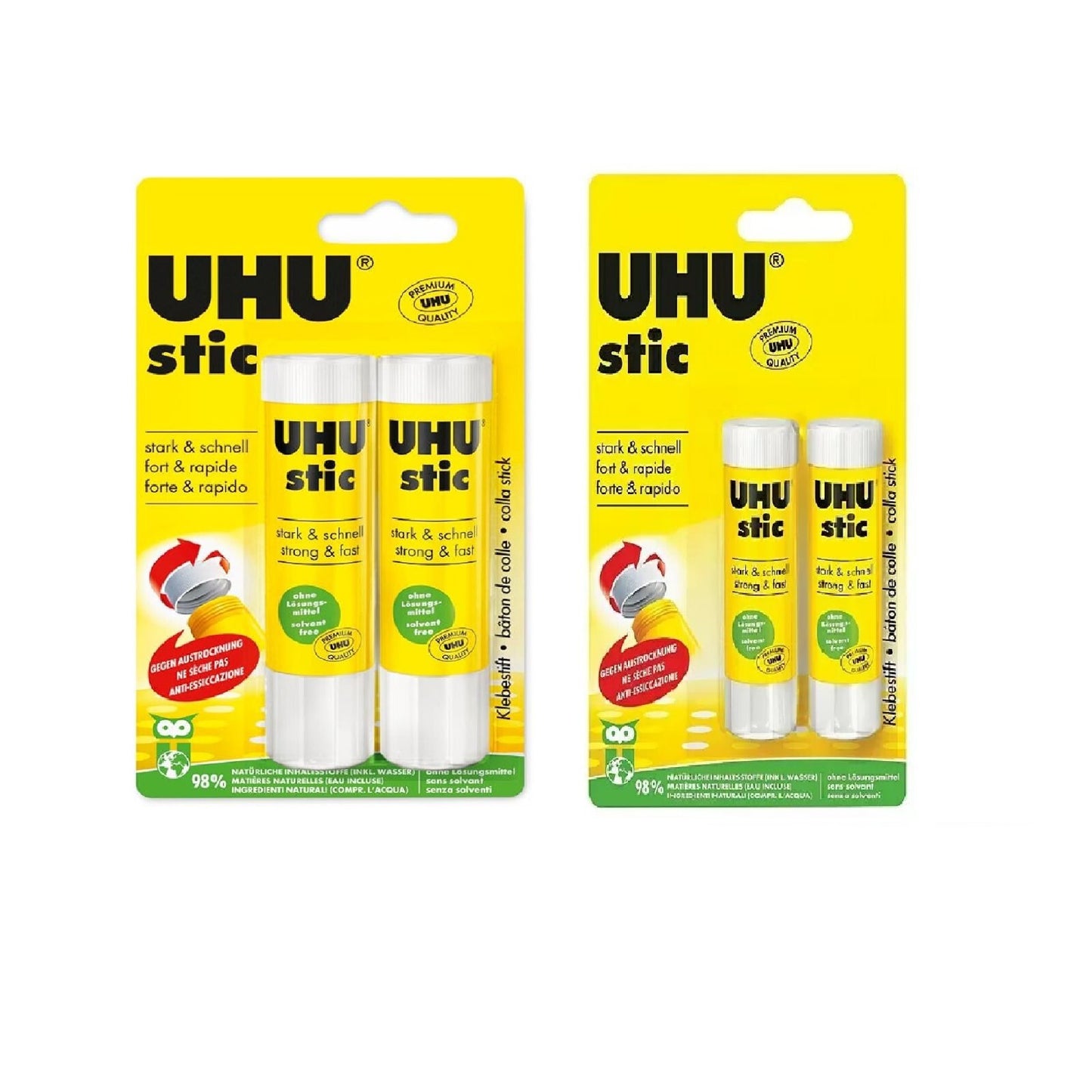 Uhu Stic fort & rapide 2er Set je 8,2g + 2er Set je 21g Klebestift Kleber Schule