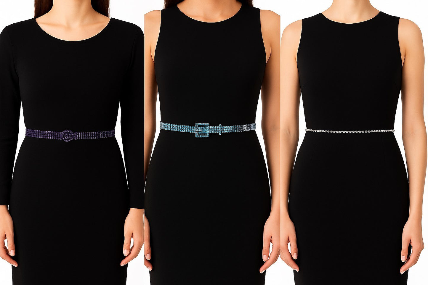 3er Set Gürtel/Bauchkette mit glitzer Steinen Strass lila blau grau Kette Taille