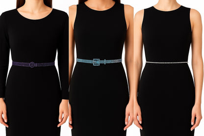 3er Set Gürtel/Bauchkette mit glitzer Steinen Strass lila blau grau Kette Taille