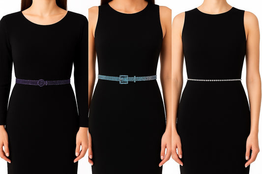 3er Set Gürtel/Bauchkette mit glitzer Steinen Strass lila blau grau Kette Taille