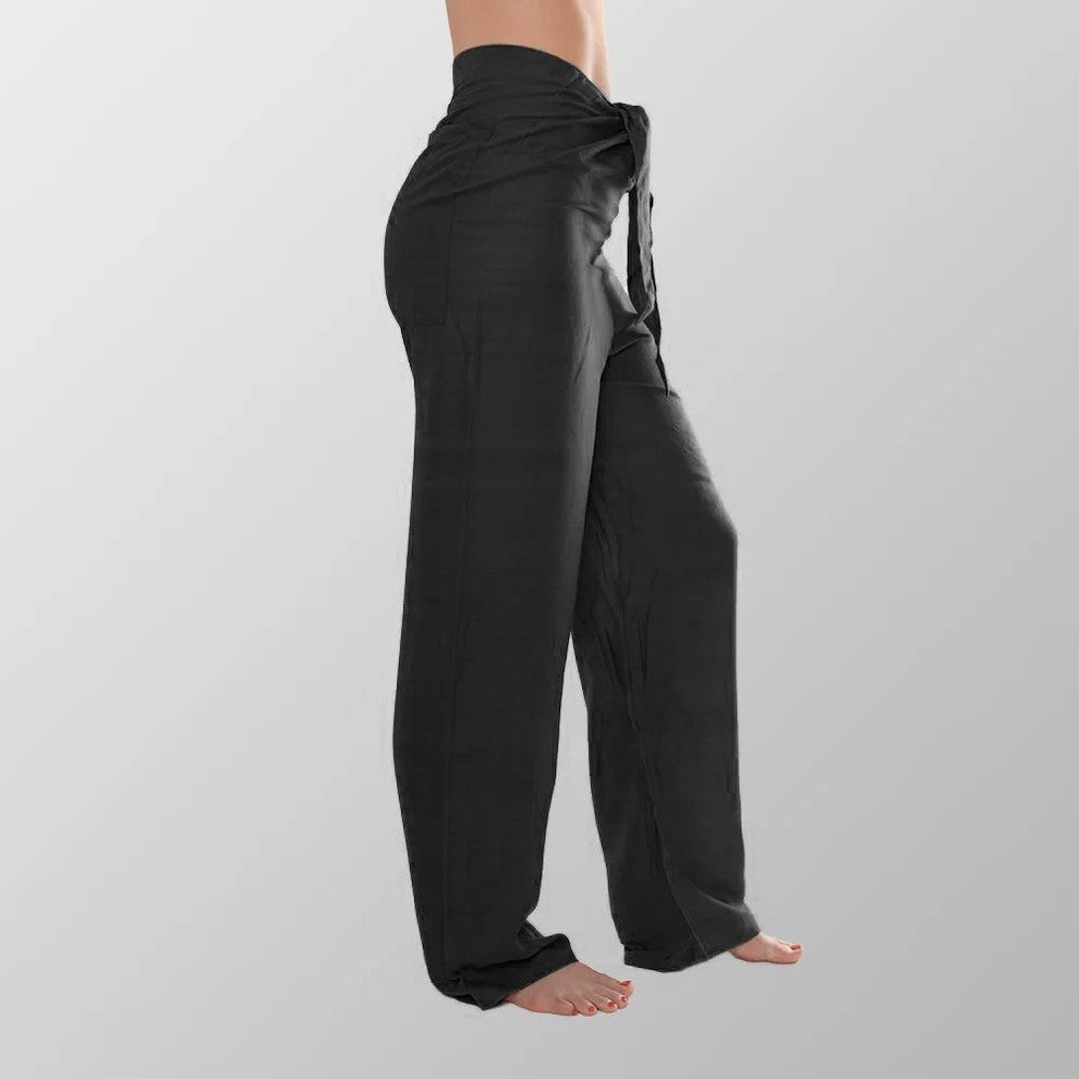 Baumwollhose Schwarz Unisex Stoffhose Freizeit Sommer Yogahose Aladinhose Luftig