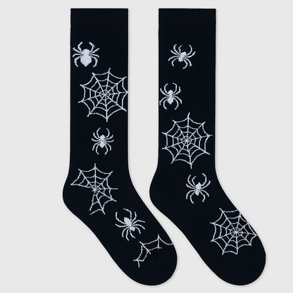 3x Kniestrümpfe Strümpfe Festival Mode Halloween Spinne Gothik Punk Style Grusel