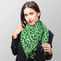 Tuch Leoparden Muster Grün Fransen Halstuch Damen Retro Vintage Tuch Animal Leo
