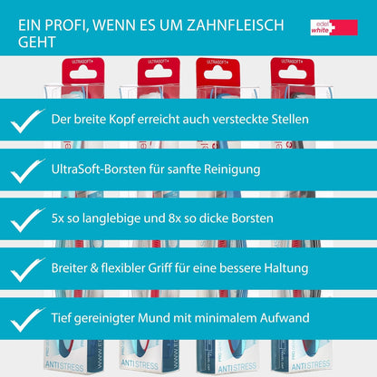 2x edel white Zahnbürste Pro Gums Ultrasoft+ Anti Stress Breiter Bürstenkopf