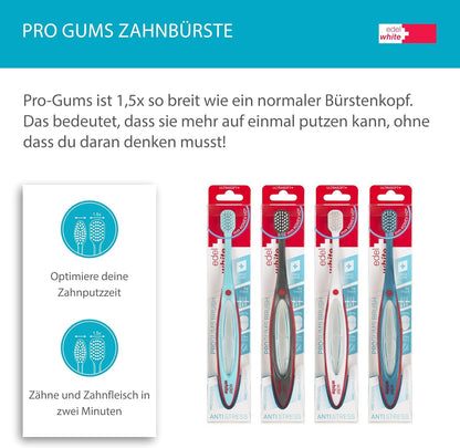 8 x edelwhite Zahnbürste GUM Pro Gums ultraweichen Borsten - Breiter Bürstenkopf