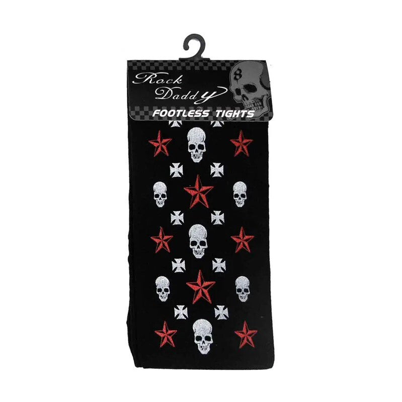 Schwarze Strumpfhose Totenkopf Skull Stern Kreuz Gothic Punk Rock Skull Leggings