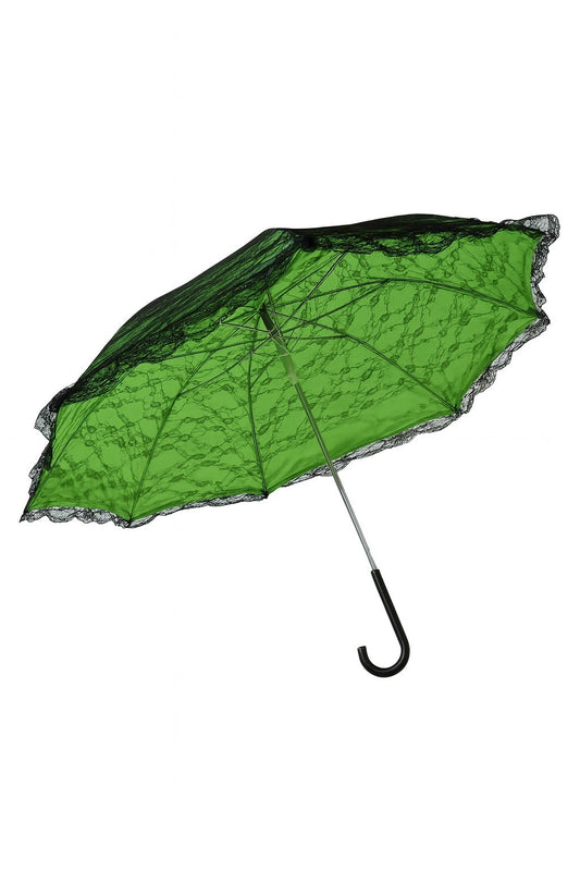 Regenschirm Grün / Schwarz mit Spitze Rüschen Schirm Sonnenschirm Regen Gothic