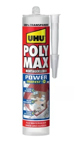 UHU POLY MAX Power Montagekleber 300g Transparent Stark Schnell Haftend Beton uv