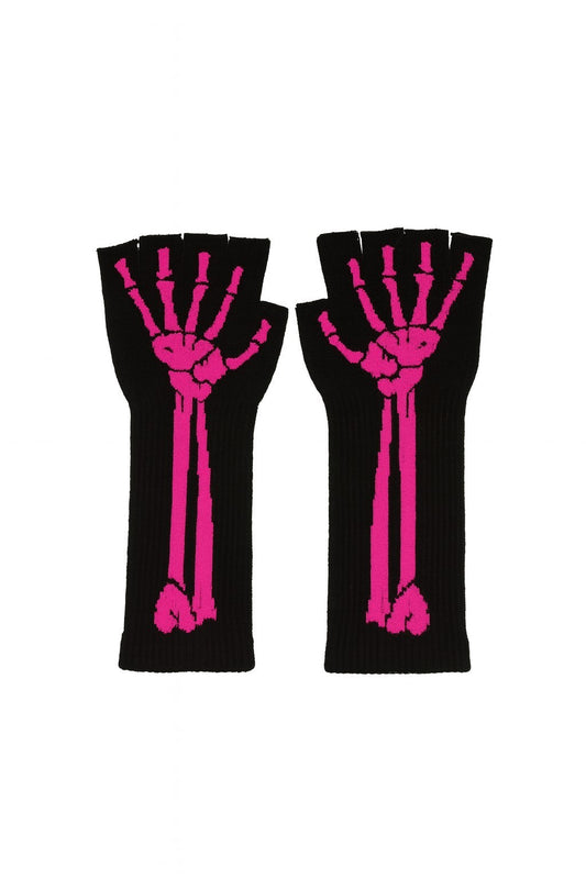 Fingerlose Handschuhe Pink Skeletthand Knochen Skelett Halloween Knochenhand