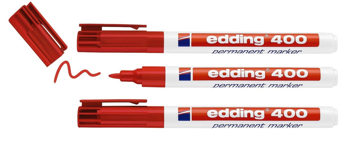 3x Edding 400 Rot Permanentmarker 1 mm Marker Stift Wasserfest Fein Rundspitze