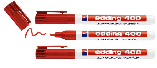 3x Edding 400 Rot Permanentmarker 1 mm Marker Stift Wasserfest Fein Rundspitze