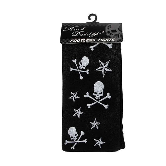 1x Schwarze Strumpfhose mit Piraten Totenkopf Sternen Muster Leggins Gothic Punk