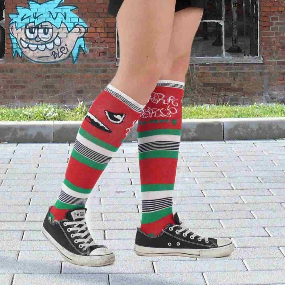 Socken Rot/Grün Monster Strümpfe Kniestrümpfe Baumwolle Kinder Unisex One Size