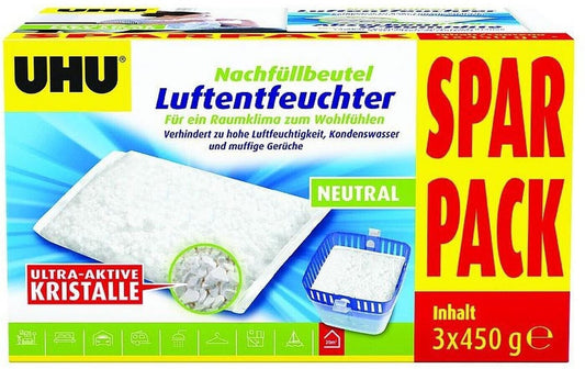 Uhu Original Luftentfeuchter 3x 450g Nachfüllbeutel Neutral Feuchtigkeitsschutz