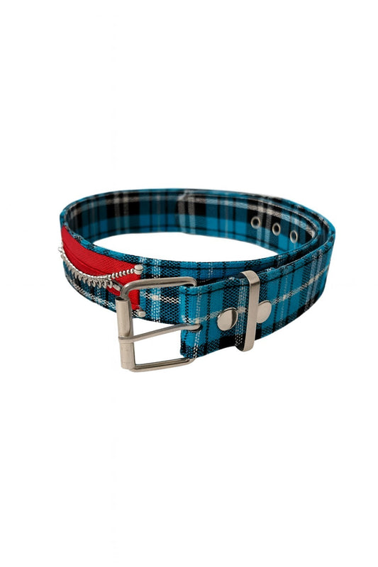 Gürtel Belt Blau Kariert Totenköpfe Ketten Punk Rocker Rockabilly Jeans u. Hüftgürtel