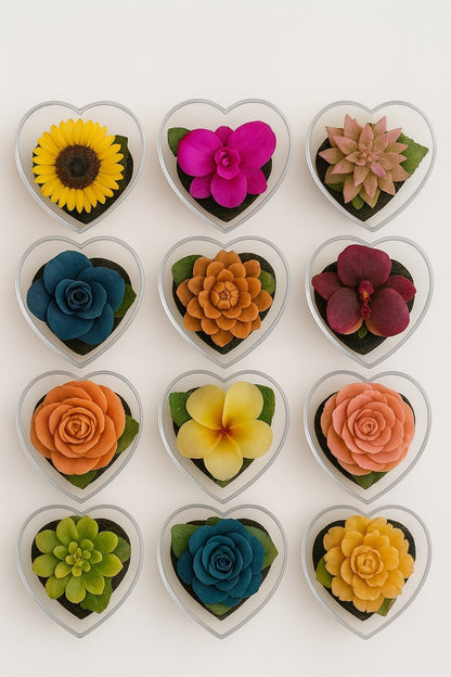 12er Set Blumenseife grün in herzförmigen Klarsichtboxen Duftend Deko Geschenk