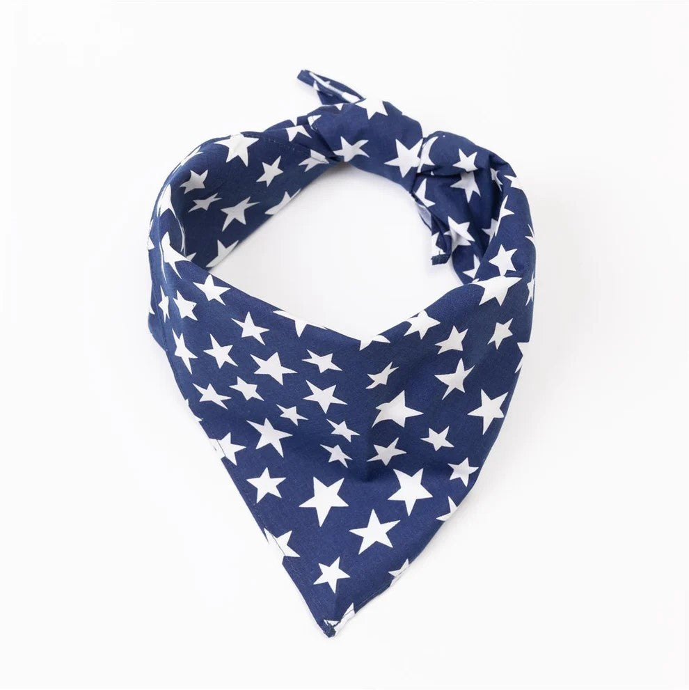 Bandana Kopftuch Halstuch Blau mit Weißen Sternen Accessoire Freizeit Tuch Baumwolle