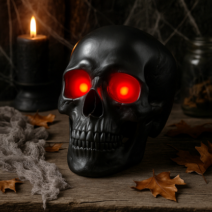Totenkopf Skull Dekofigur Schwarz Leuchtende Augen Schädel Dekoration Halloween Gothic