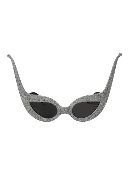 Glitzer Sonnenbrille Cat Eye Silber Karneval Party Brille Retro Damen Eyewear