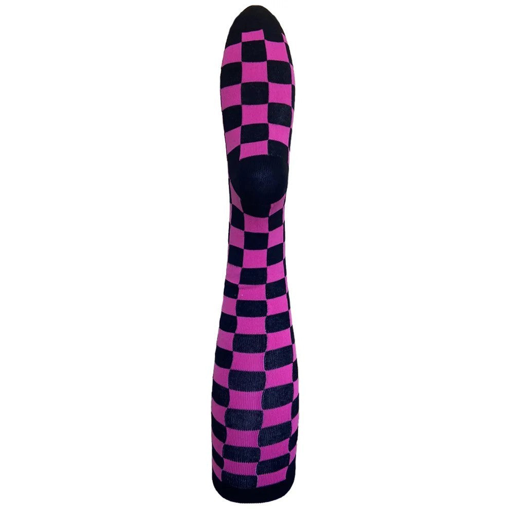 Socken Schwarz Pink Kariert Schachbrett Strümpfe Overknees One Size Damen Mode