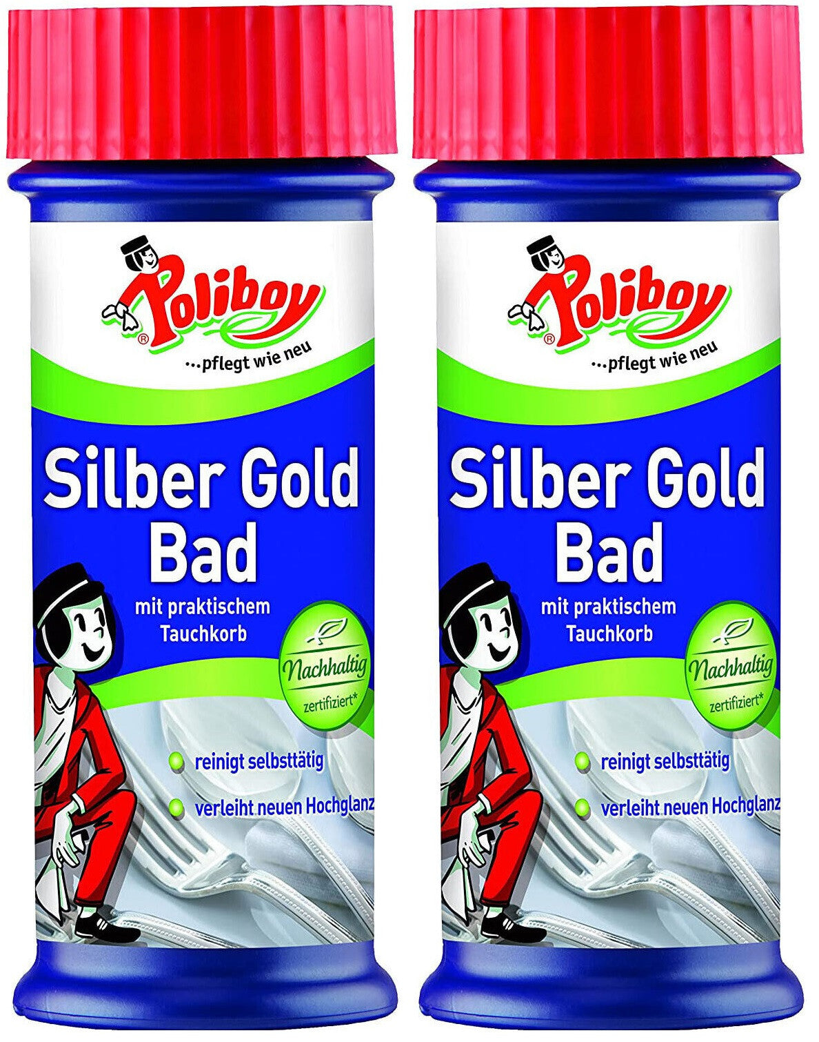 2 x Poliboy Schmuck Reiniger Silber Gold Reinigung Bad  Tauchkorb reinigt selbst