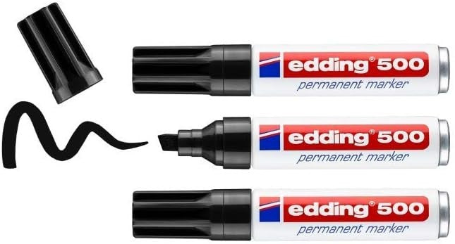3x Edding 500 Schwarz Permanentmarker 2-7 mm Keilspitze Marker Breit Wasserfest