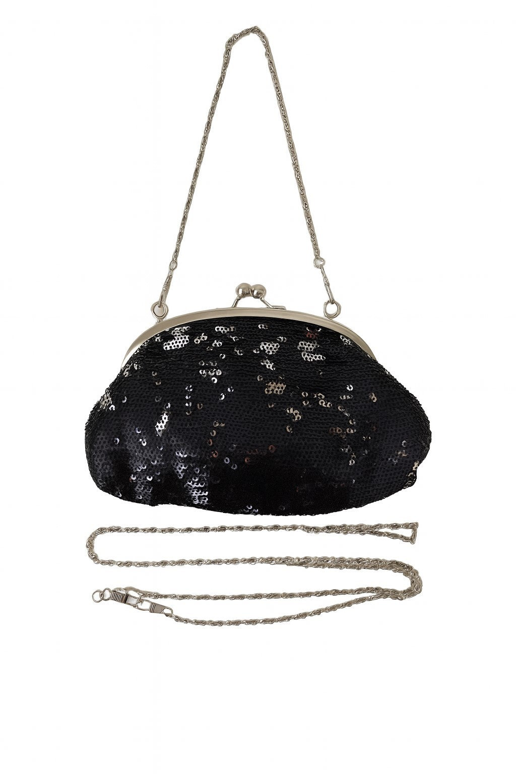 Handtasche Schwarz/Silber mit Pailletten Abendtasche Clutch Elegant Umhängtasche
