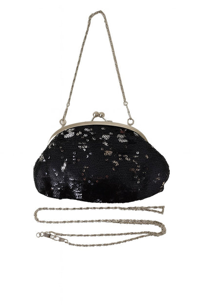 Handtasche Schwarz/Silber mit Pailletten Abendtasche Clutch Elegant Umhängtasche