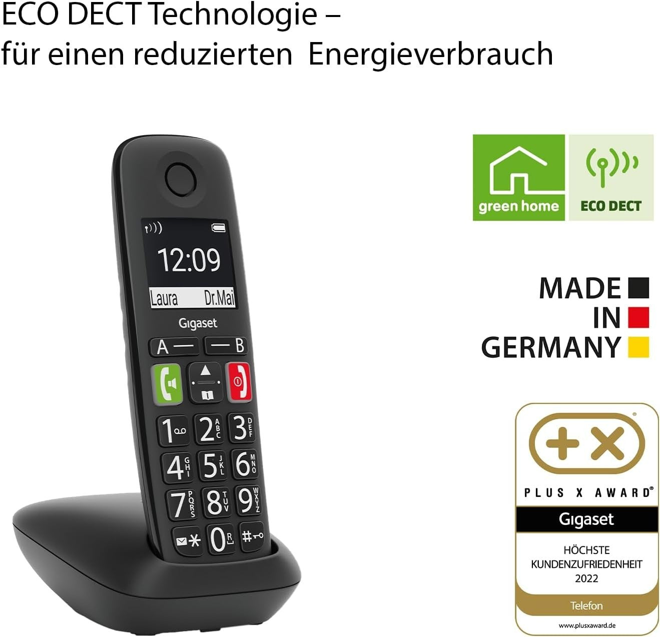 Gigaset E290 Schnurloses Telefon Schwarz Großtastentelefon Verstärkerfunktion