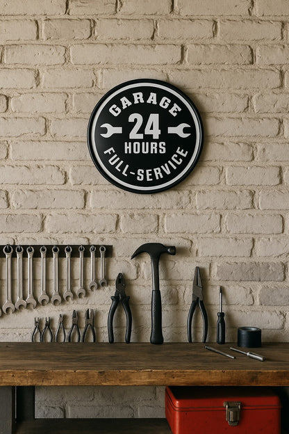 Blechschild Garage 24 Hours Full-Service Deko Schild Werkstatt Retro Vintage