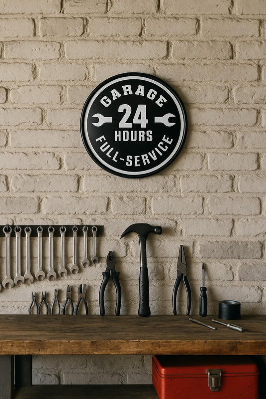 Blechschild Garage 24 Hours Full-Service Deko Schild Werkstatt Retro Vintage