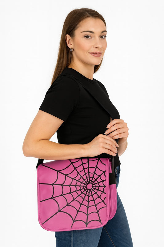Umhängetasche Rosa mit Spinnennetz Tasche Mode Crossbody Schultertasche Handtasche Gothic
