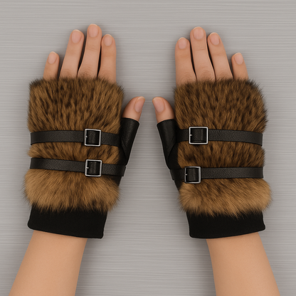 Fingerlose Fellhandschuhe Damen Kunstfell Gothic Cosplay Festival Handschuhe Emo
