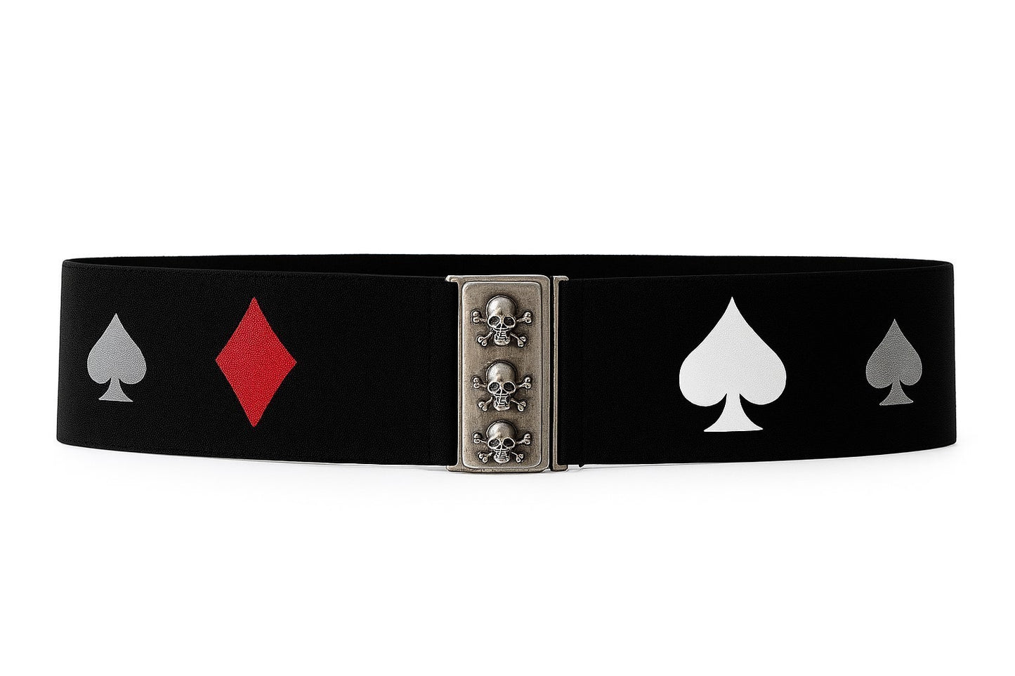 Stretch Gürtel Belt Schwarz Spielkarten Muster Taillengürtel Punk Gothic Rock Damen