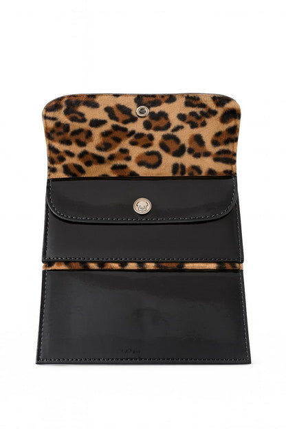 Geldbeutel Schwarz Lack Innen Leopard Geldbörse Portemonnaie Accessoires Vintage