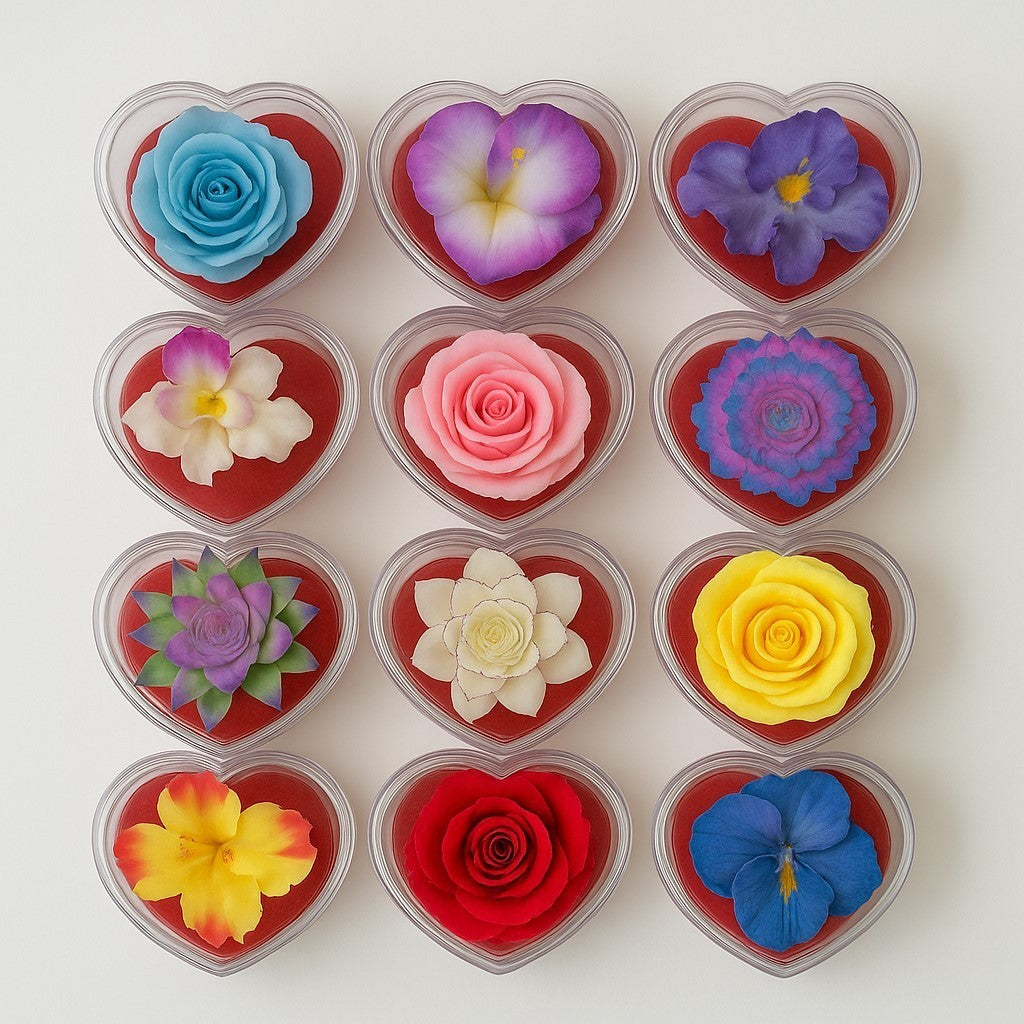 12er Set Blumenseife rot in herzförmigen Klarsichtboxen Duftend Deko Geschenk