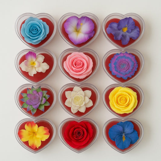 12er Set Blumenseife rot in herzförmigen Klarsichtboxen Duftend Deko Geschenk