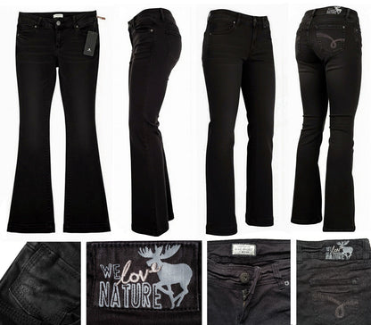 Bootcut Damen Jeans Schlaghose Flared Hüft Hose Black Denim Pants Größe 34-52