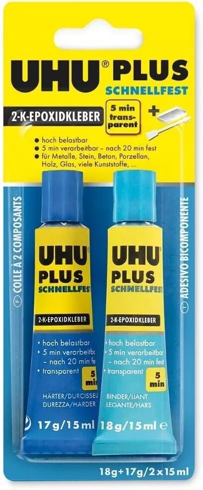 UHU 2-K Epoxidkleber Schnellfest 5min 18g+17g Binder Härter Klebstoff Epoxidharz
