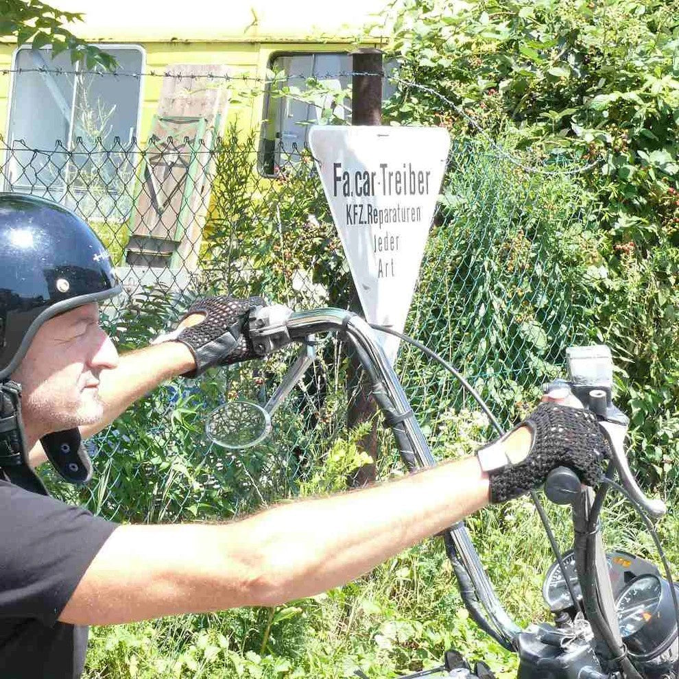 Schwarze Leder Handschuhe mit Abgestepptem Netz Größe L Biker Motorrad Rocker