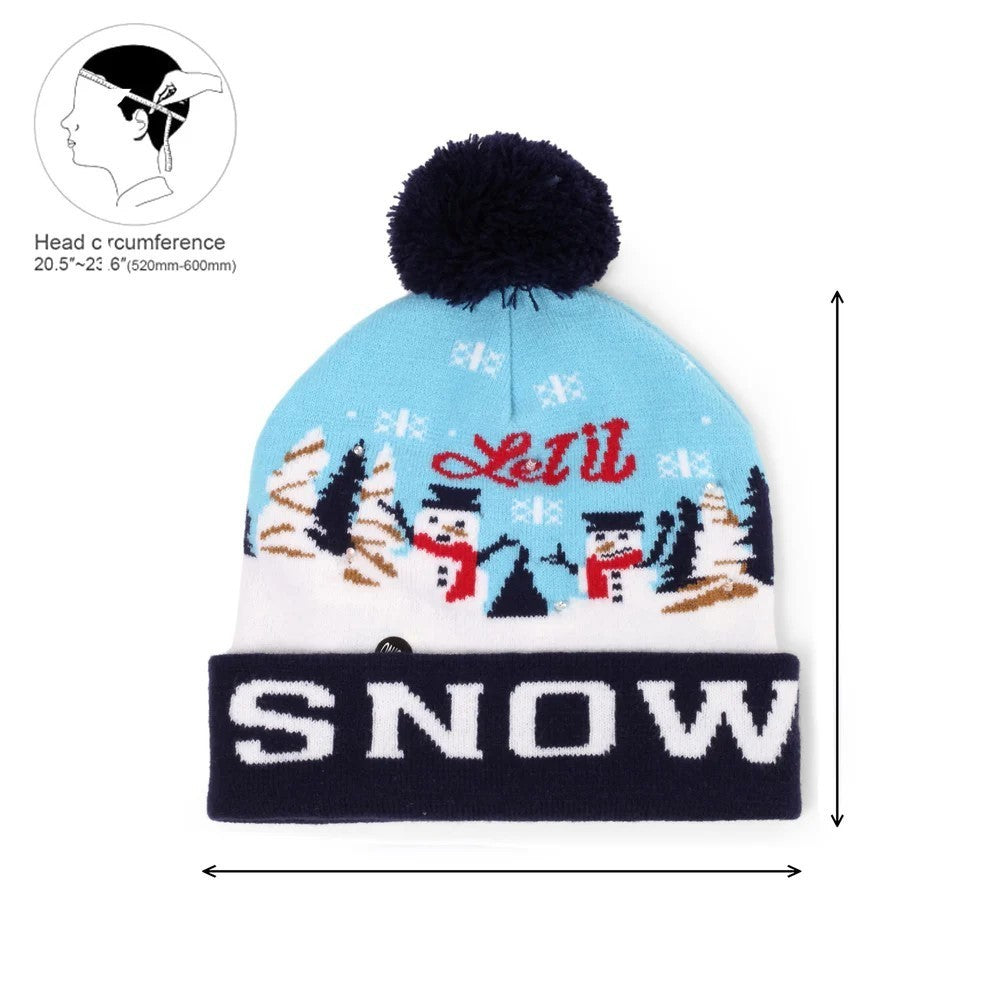 3er Set LED Mütze Let it Snow & Dino Hell-Dunkelblau Weihnachtsmütze Weihnachten