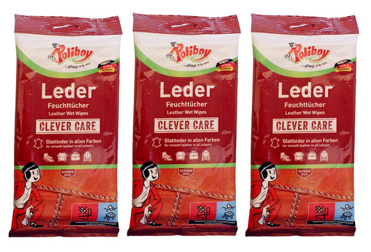 3x Poliboy Lederpflege Feuchttücher 3x20 Stk Reinigung Schutz Pflege Glanz Leder