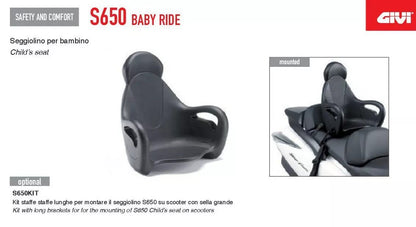 Kindersitz Givi S650 Universal Verkehr Motorrad Roller OHNE MONTAGEZUBEHÖR