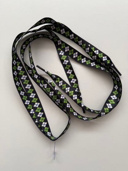 100 Paar Schnürsenkel Schwarz/Grün/Weiß Rauten Flachsenkel Sneaker Sportschuhe