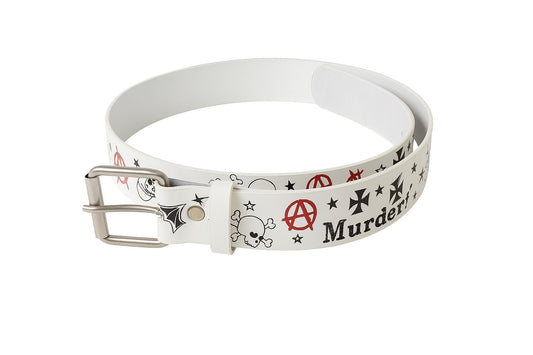 Gürtel Belt Weiß Totenkopf Skull Anarchie Ledergürtel Jeansgürtel Hüftgürtel Biker Skull