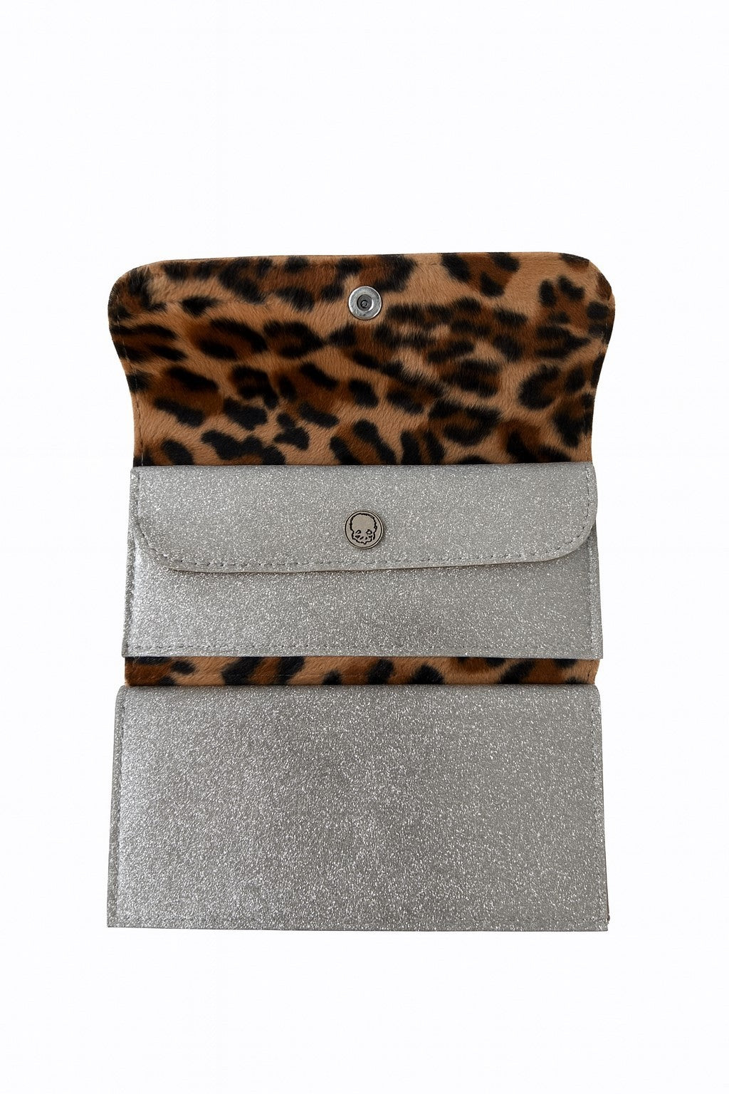 Geldbeutel Silber Lack Innen Leopard Geldbörse Portemonnaie Accessoires Vintage