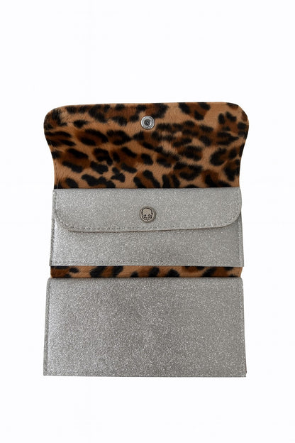 Geldbeutel Silber Lack Innen Leopard Geldbörse Portemonnaie Accessoires Vintage