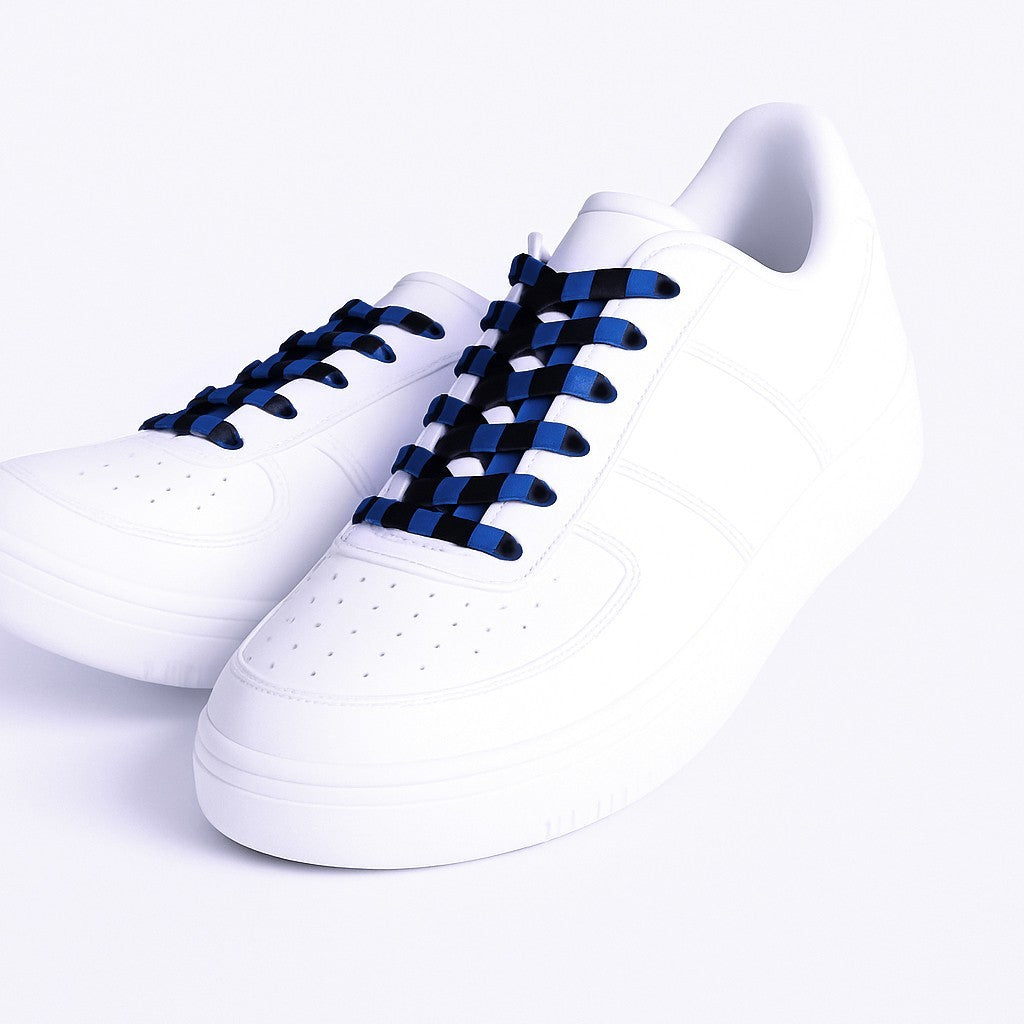 5 Paar Schnürsenkel Blau/Schwarz Gestreift Flachsenkel Senkel Sportschuhe 110 cm